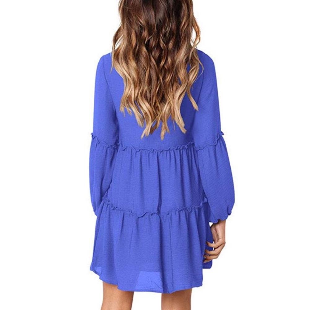 Blue Ruffle Shift Dress - Picture 4 of 8